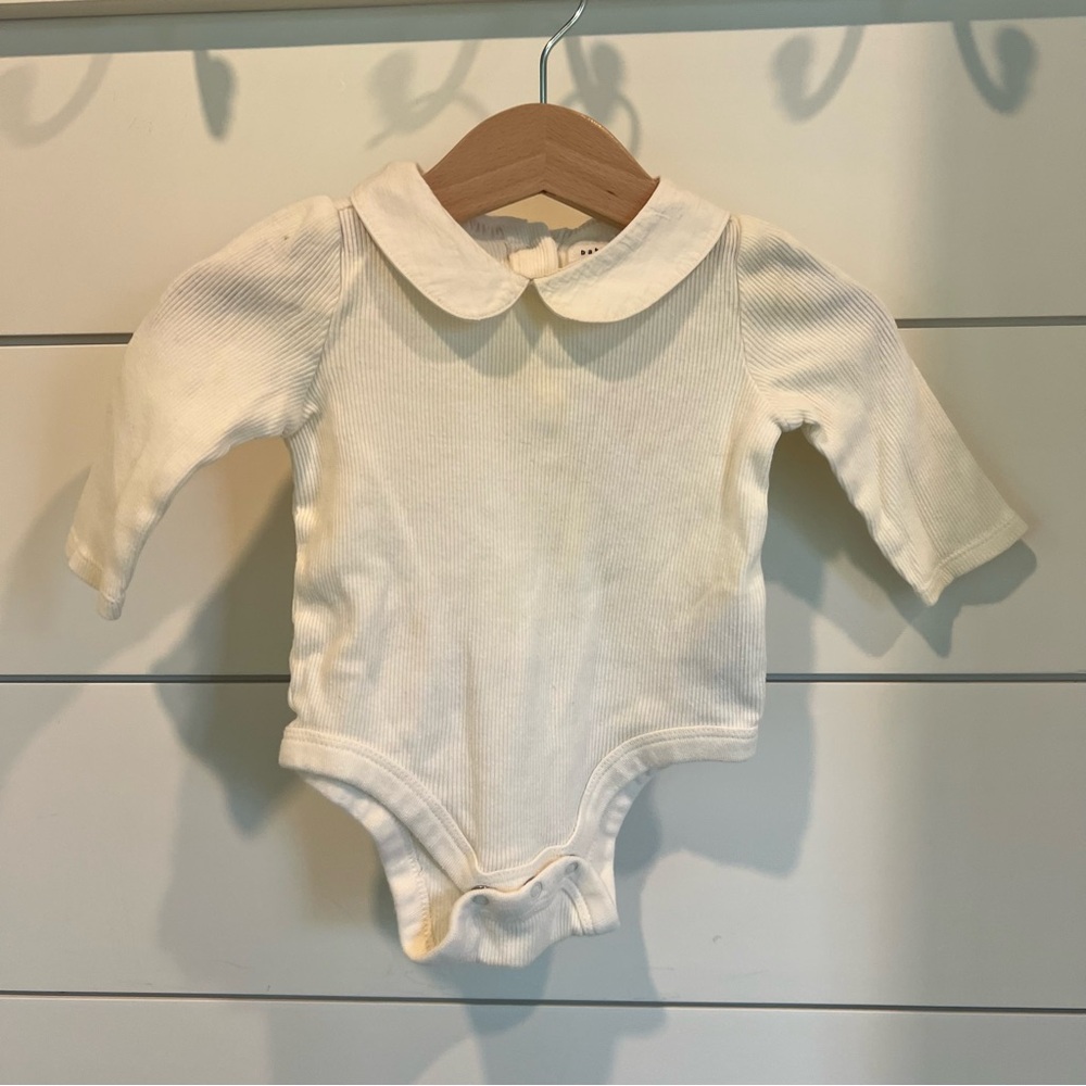 GAP Cream Collared Long Sleeve Bodysuit
